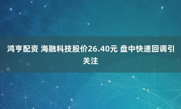 鸿亨配资 海融科技股价26.40元 盘中快速回调引关注